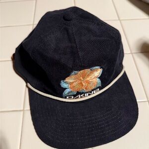 Black Corduroy Cap with Floral Embroidery